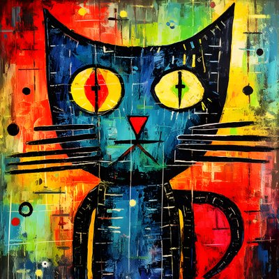 Cute Cat in the Style of Picasso, Joan Miro, and Basquiat 3 by Kurt Heppke