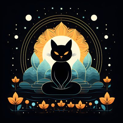 Cat Meditating on a Lotus Flower 3 by Kurt Heppke