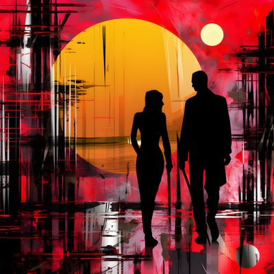 Man in Red, Woman in Orange and Black 1 by Kurt Heppke