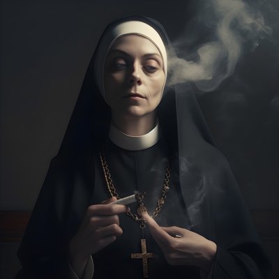 Nun with Diamond Necklace Smoking a Cigar 2 by Kurt Heppke
