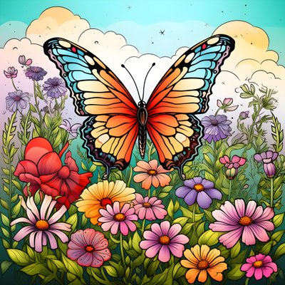 Butterfly in a Meadow with a Trellis of Flowers 1 by Kurt Heppke