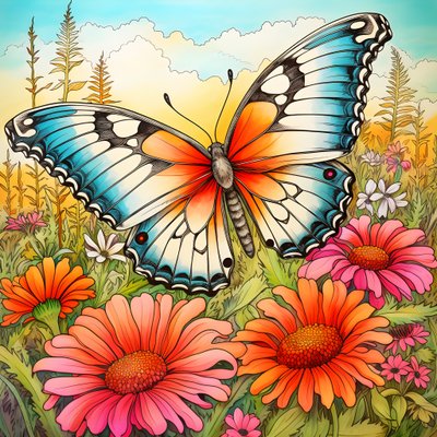 Butterfly in a Meadow with a Trellis of Flowers 2 by Kurt Heppke