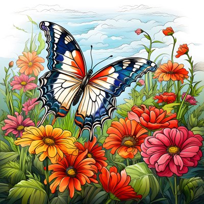 Butterfly on a Meadow with a Trellis of Flowers 3 by Kurt Heppke
