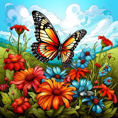 Butterfly on a Meadow with a Trellis of Flowers 4 by Kurt Heppke
