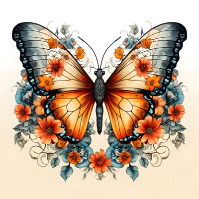 Butterfly in the Center, Symmetrical, with Flowers in the Background 3 by Kurt Heppke