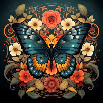 Butterfly in the Center, Symmetrical, with Flowers in the Background 4 by Kurt Heppke