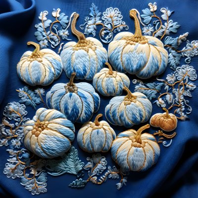 Embroidery Pumpkins in Blue Tones 1 by Kurt Heppke