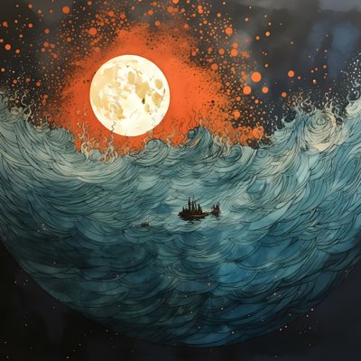 Two Boats Glided Silently Through Ink-Black Water Towards the Swirling Charybdis, the Full Moon Was the Only Light in the Empty World of the North Sea. 1 by Kurt Heppke