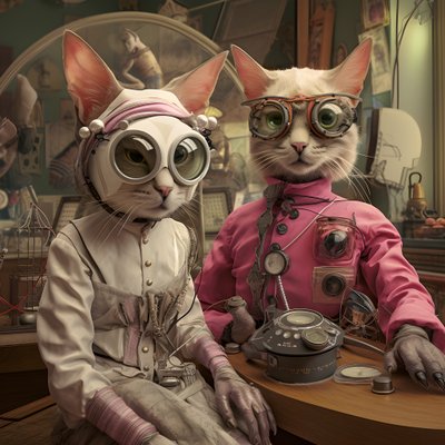 Two Anthropomorphic Cats, Tomcat and Cat, Kubrickian Synthetic 1 by Kurt Heppke