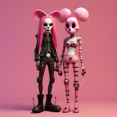 Nightmare Before Christmas Punk Pink Minnie and Mickey Mouse 2 by Kurt Heppke
