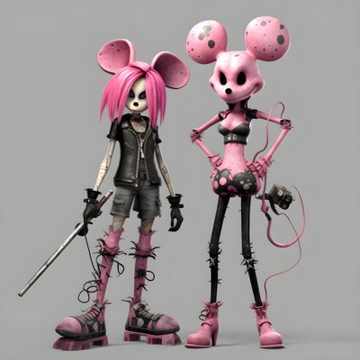 Nightmare Before Christmas Punk Pink Minnie and Mickey Mouse 3 by Kurt Heppke