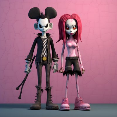 Nightmare Before Christmas Punk Pink Minnie and Mickey Mouse 4 by Kurt Heppke