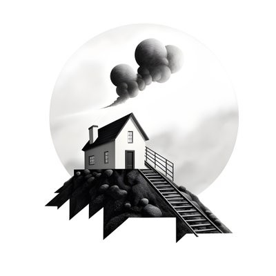 Illustration of a House with Solar Panels and Arrow Pointing Upwards by Kurt Heppke
