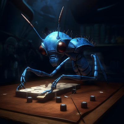 anthropomorphic wild ant with eyebrows and blue eyes 2 by Kurt Heppke
