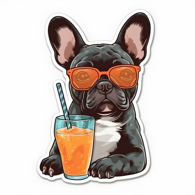 Sticker, Cool French Bulldogs Drinking a Cocktail 1 by Kurt Heppke