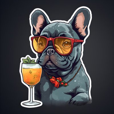Sticker, Cool French Bulldogs Drinking a Cocktail 3 by Kurt Heppke