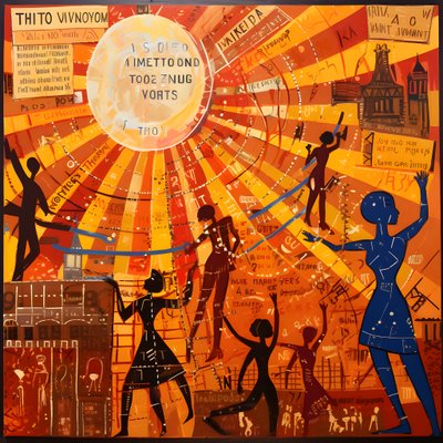 Colorful People Dancing in a Sunlit Area, Dancing with Stars and Suns 2 by Kurt Heppke