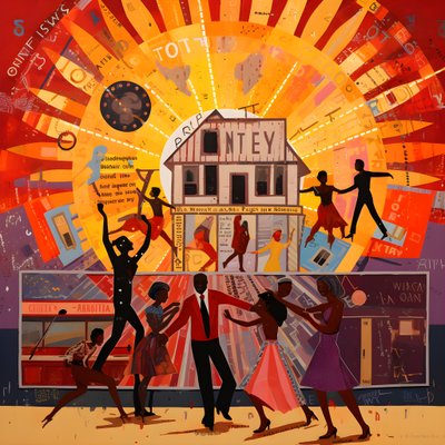 Colorful People Dancing in a Sunlit Area, Dancing with Stars and Suns 3 by Kurt Heppke