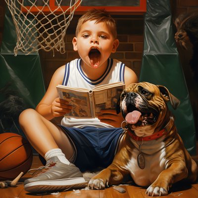 A 10-Year-Old Boy Holding a Folder and His Dog 4 by Kurt Heppke