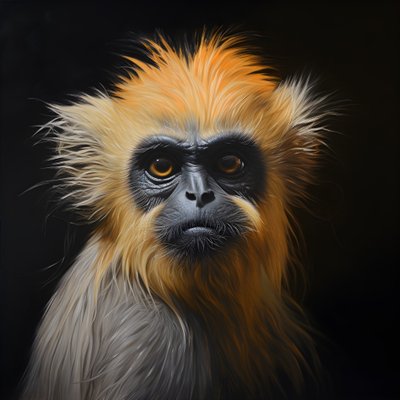 A Painting of the Face of a Golden Langur with Black Background 1 by Kurt Heppke