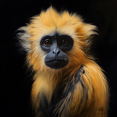 A Painting of the Face of a Golden Langur with Black Background 3 by Kurt Heppke
