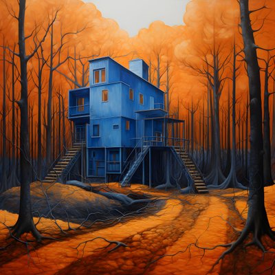 A Blue House in an Orange Forest 1 by Kurt Heppke