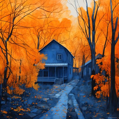 A Blue House in an Orange Forest 2 by Kurt Heppke