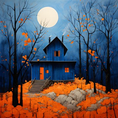 A Blue House in an Orange Forest 3 by Kurt Heppke