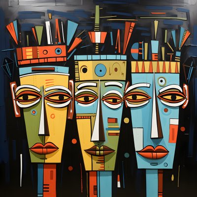 A Painting Shows a Group of Four Heads on a Wall 1 by Kurt Heppke