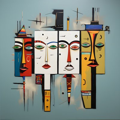 A Painting Shows a Group of Four Heads on a Wall 2 by Kurt Heppke