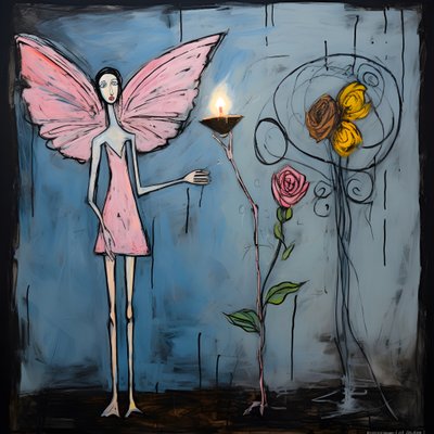 An Original Watercolor of an Angel Holding a Butterfly 2 by Kurt Heppke
