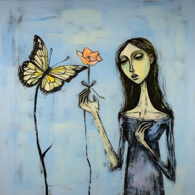 An Original Watercolor of an Angel Holding a Butterfly 3 by Kurt Heppke
