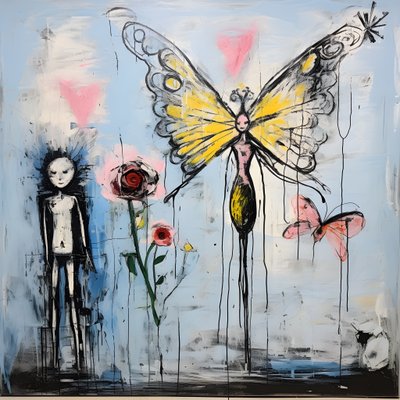 An Original Watercolor of an Angel Holding a Butterfly 4 by Kurt Heppke