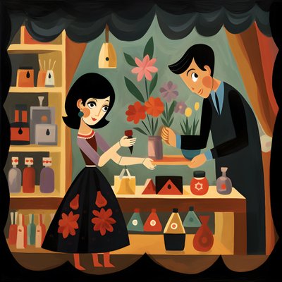 A Woman with Short Black Hair Paying a Shopkeeper, Black Market 4 by Kurt Heppke