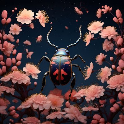 An Illustration of an Illustrated Beetle with Mushrooms in the Background 2 by Kurt Heppke
