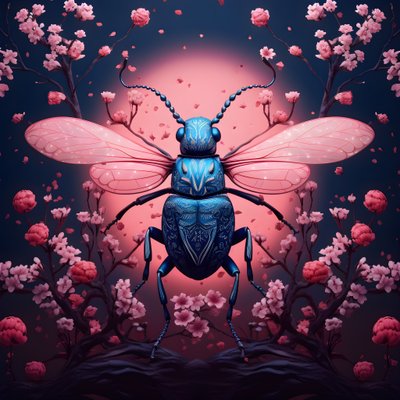 An Illustration of an Illustrated Beetle with Mushrooms in the Background 3 by Kurt Heppke