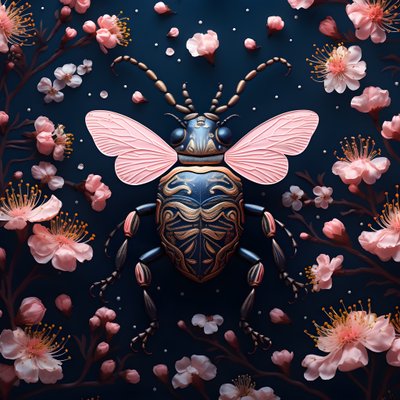 An Illustration of an Illustrated Beetle with Mushrooms in the Background 4 by Kurt Heppke