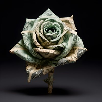 A Rose Made of 100 Dollar Bills, Electrified 3 by Kurt Heppke