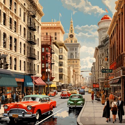 A City in the 50s with Red Cars 1 by Kurt Heppke