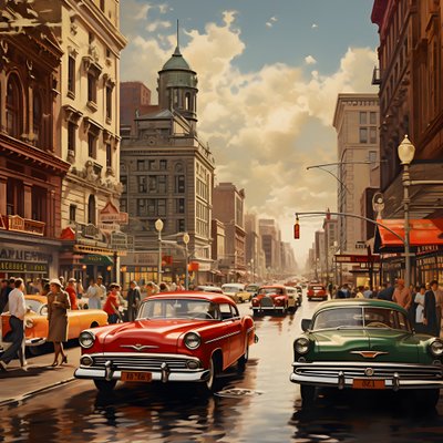 A City in the 50s with Red Cars 3 by Kurt Heppke
