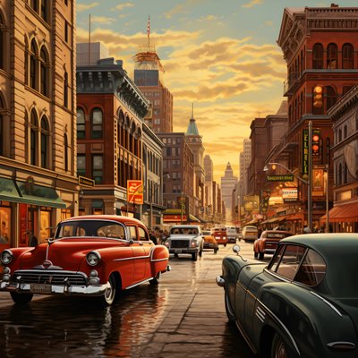 A City in the 50s with Red Cars 4 by Kurt Heppke