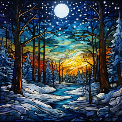 A Scene from the Snowy Forest with Stars 1 by Kurt Heppke