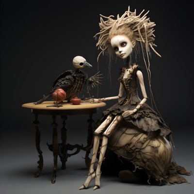 A Large Doll on a Table with a Skeleton on It 2 by Kurt Heppke