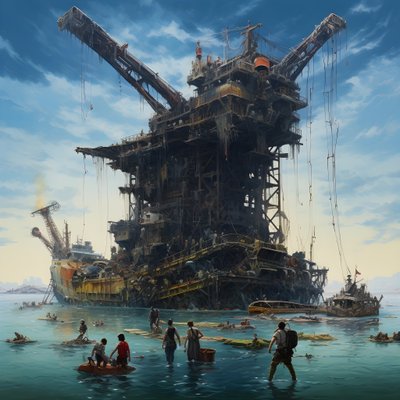 Large Wreck Being Lifted from the Sea by a Crane 2 by Kurt Heppke