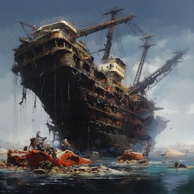 Large Wreck Being Lifted from the Sea by a Crane 3 by Kurt Heppke