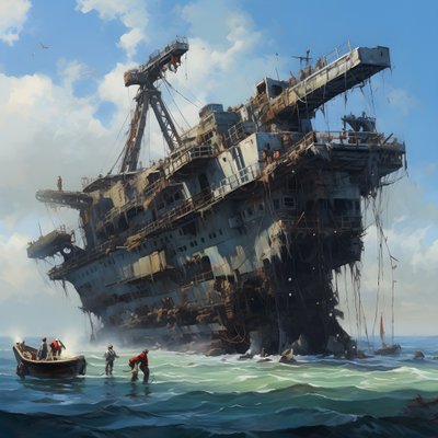 Large Wreck Being Lifted from the Sea by a Crane 4 by Kurt Heppke