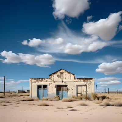 Hyperrealistic Photographic Image of an Old Weathered Warehouse with Faded Paint and Boarded-Up Windows 2 by Kurt Heppke
