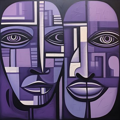 Purple and Gray Geometric Painting with Purple Eye 3 by Kurt Heppke