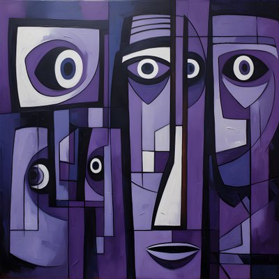 Purple and Gray Geometric Painting with Purple Eye 4 by Kurt Heppke