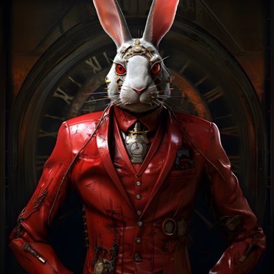 Male Anthropomorphic Cybernetic Clockpunk Android Rabbit in Red Tailcoat 2 by Kurt Heppke